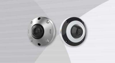 AXIS F41 Mini Dome Sensor side by side steel and white/black variant front view.